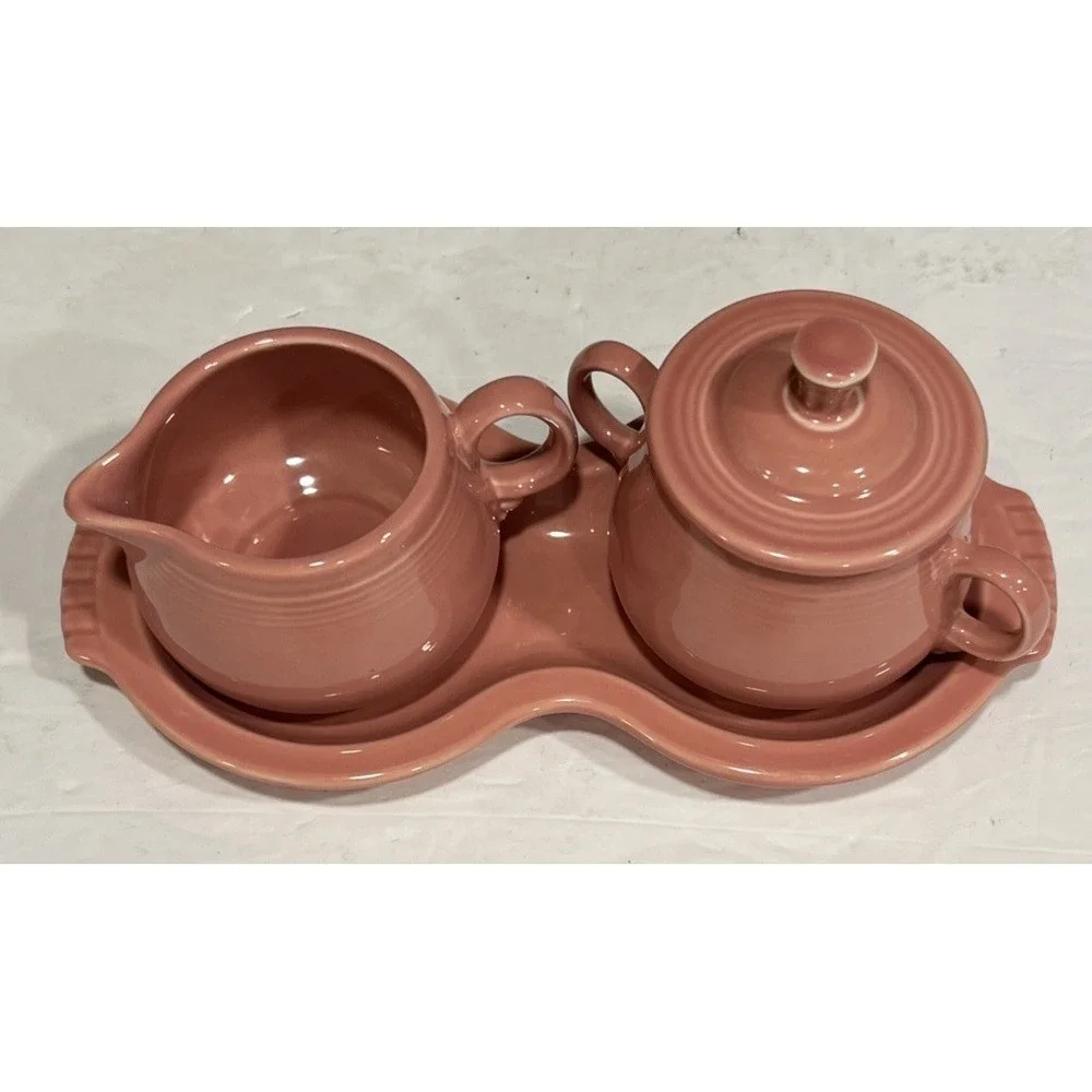 Fiesta HLC Creamer And Sugar Set Lid, Tray Rose Pink Peony Fiestaware‎ 4 Pcs